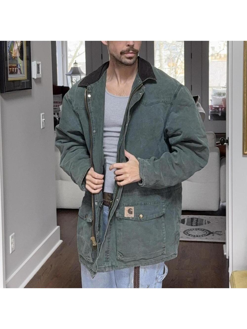🪵 Carhartt Faded Green Work Jacket – Fits XL